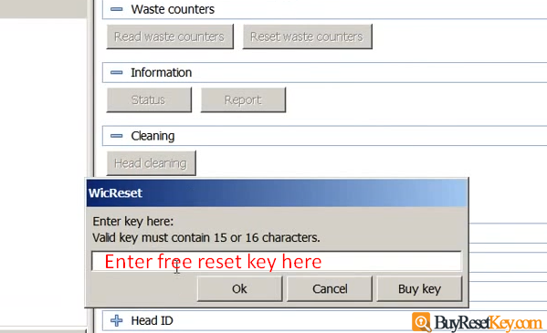 Enter reset key then click ok