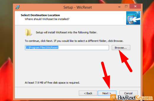 choose folder to install wic reset tool